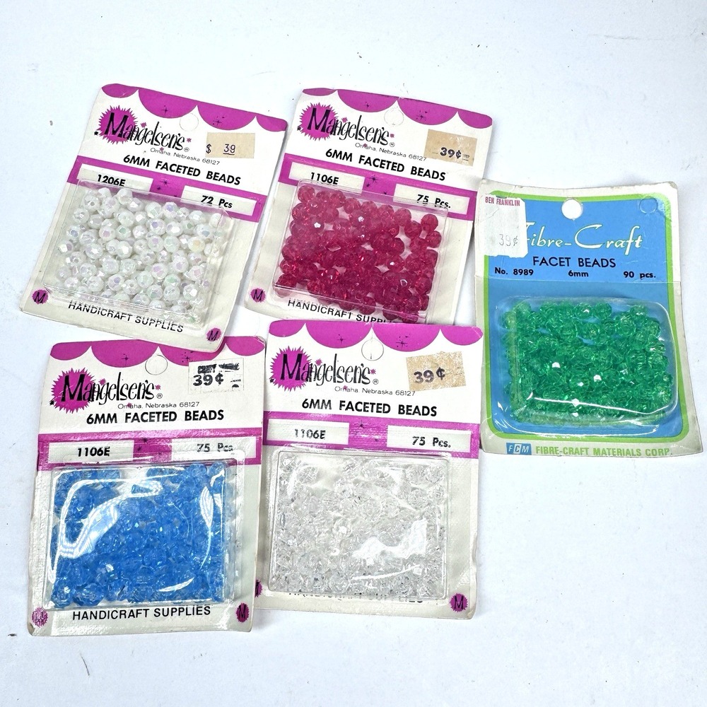 Vintage Faceted‎ Craft Bead Lot 6mm Acrylic Jewelry Making Mixed Colors NOS